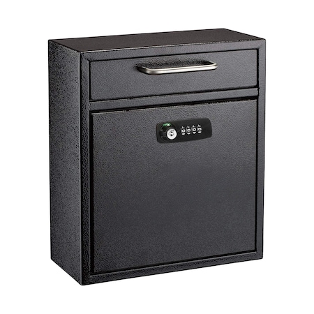 Adiroffice Medium Steel Drop Box Wall-Mount Mailbox with  Dual Key and Combination Lock, Black ADI631-05-BLK-KC-MK